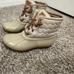 Sperry Beige Quilted Duck Boots